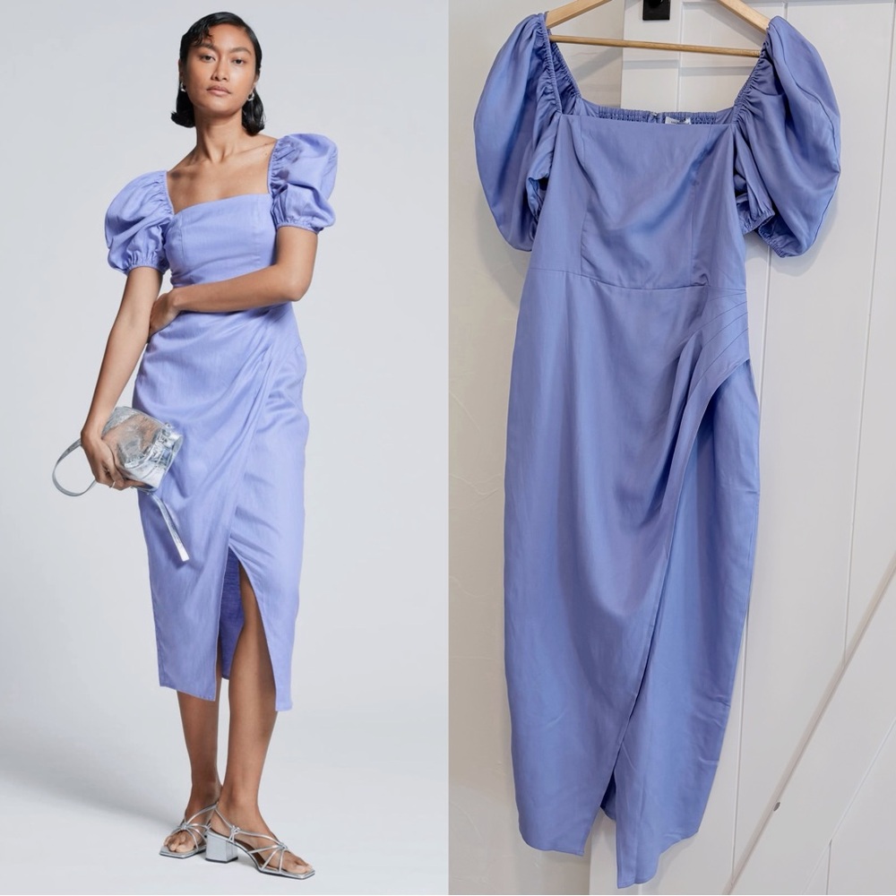 &‎ Other Stories Puff Sleeve Square Neck Midi Dress Sz 8